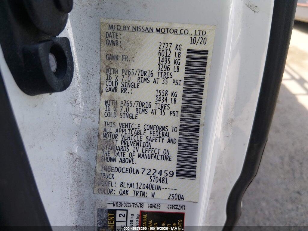 1N6ED0CE0LN722459 2020 NISSAN FRONTIER photo no. 9