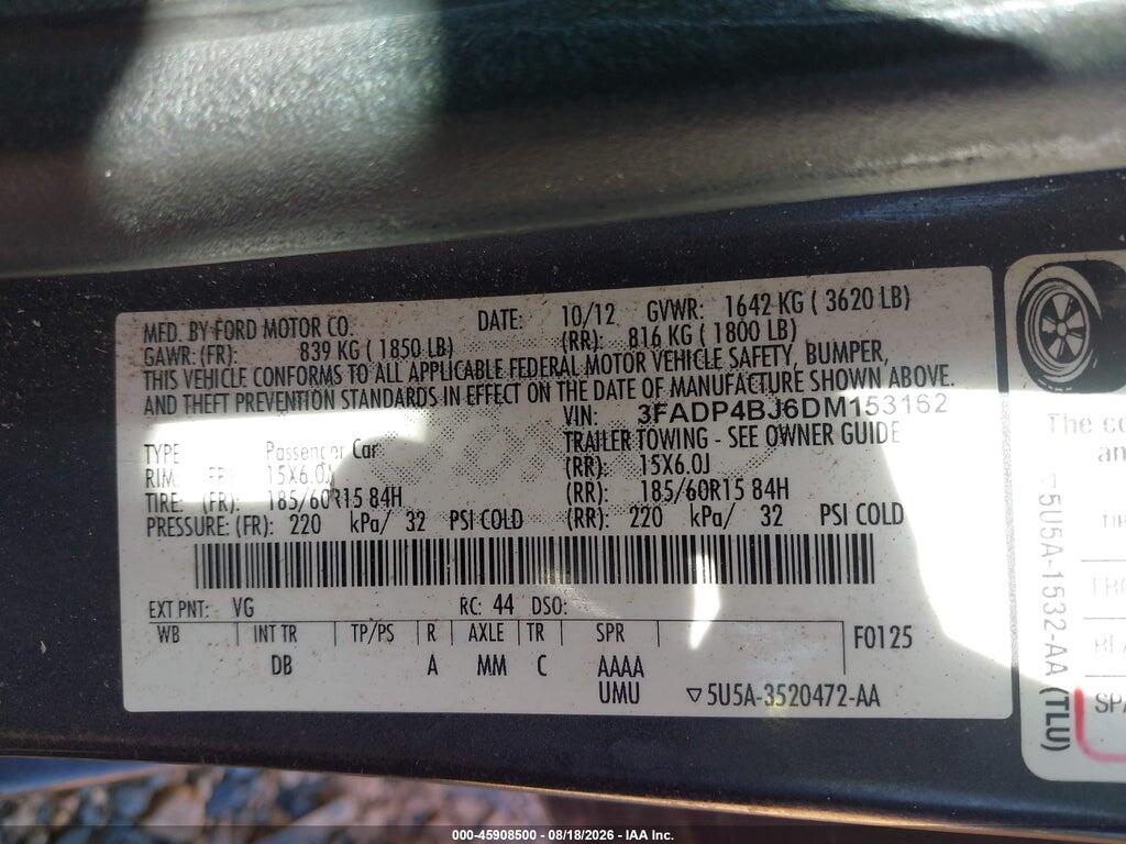 3FADP4BJ6DM153162 2013 FORD FIESTA photo no. 9