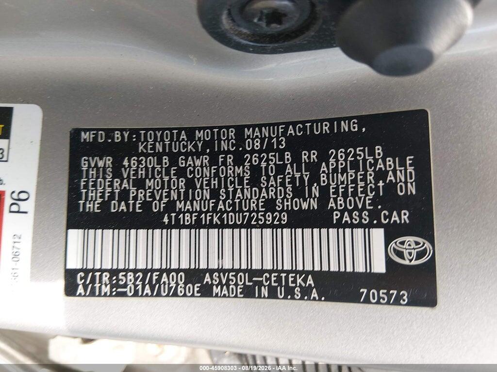 4T1BF1FK1DU725929 2013 TOYOTA CAMRY photo no. 9