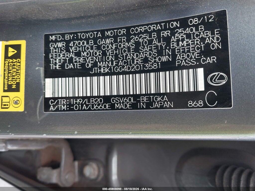 JTHBK1GG4D2013581 2013 LEXUS ES 350 photo no. 9
