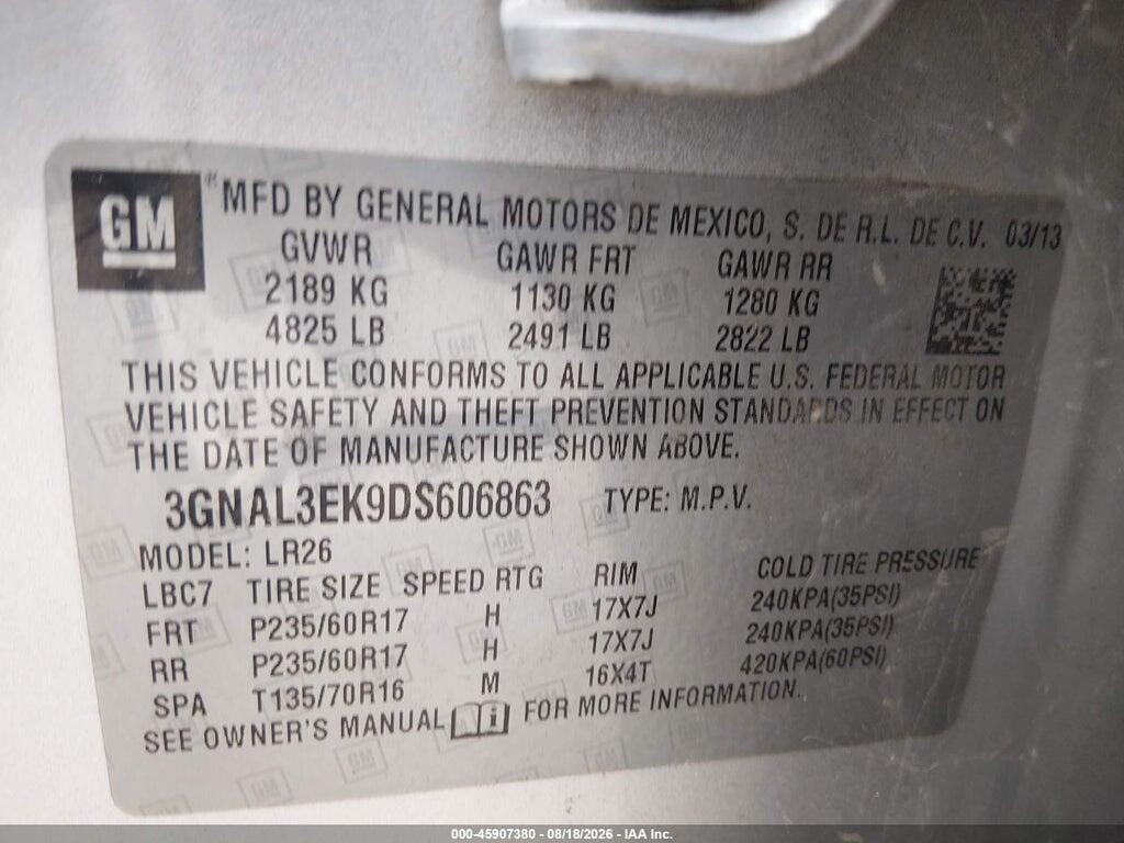 3GNAL3EK9DS606863 2013 CHEVROLET CAPTIVA SPORT FLEET photo no. 9