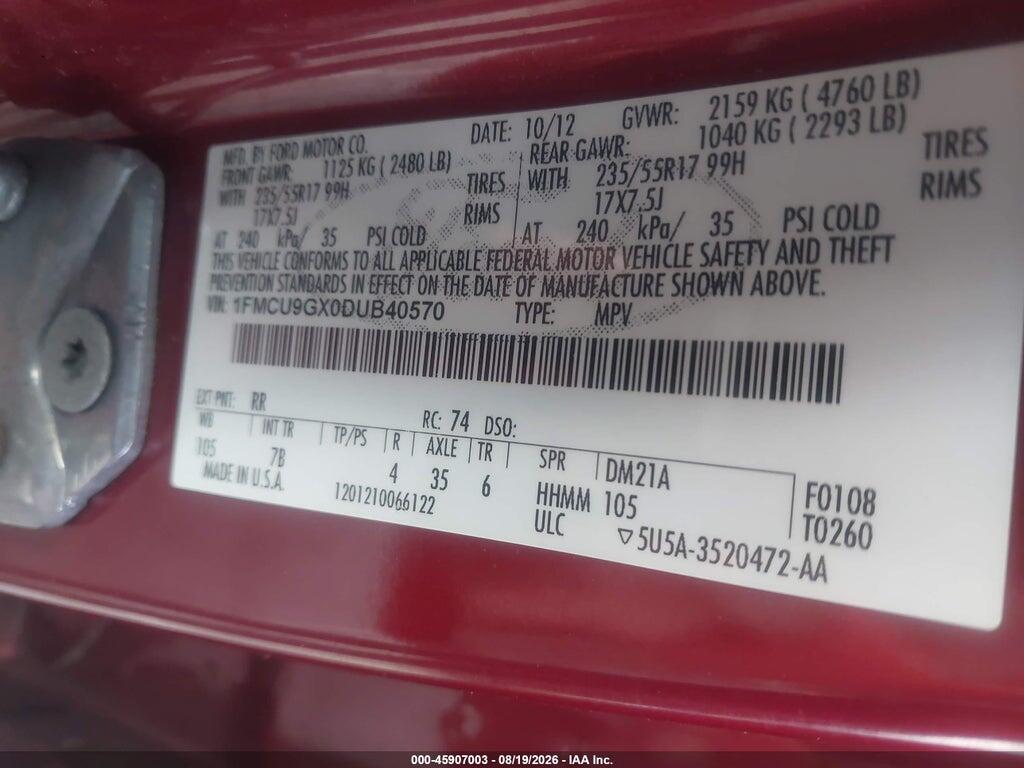 1FMCU9GX0DUB40570 2013 FORD ESCAPE photo no. 9