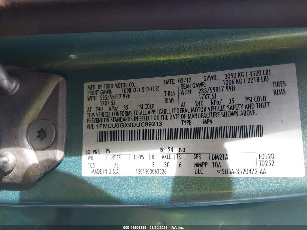 1FMCU0GX9DUC99213 2013 FORD ESCAPE photo no. 9