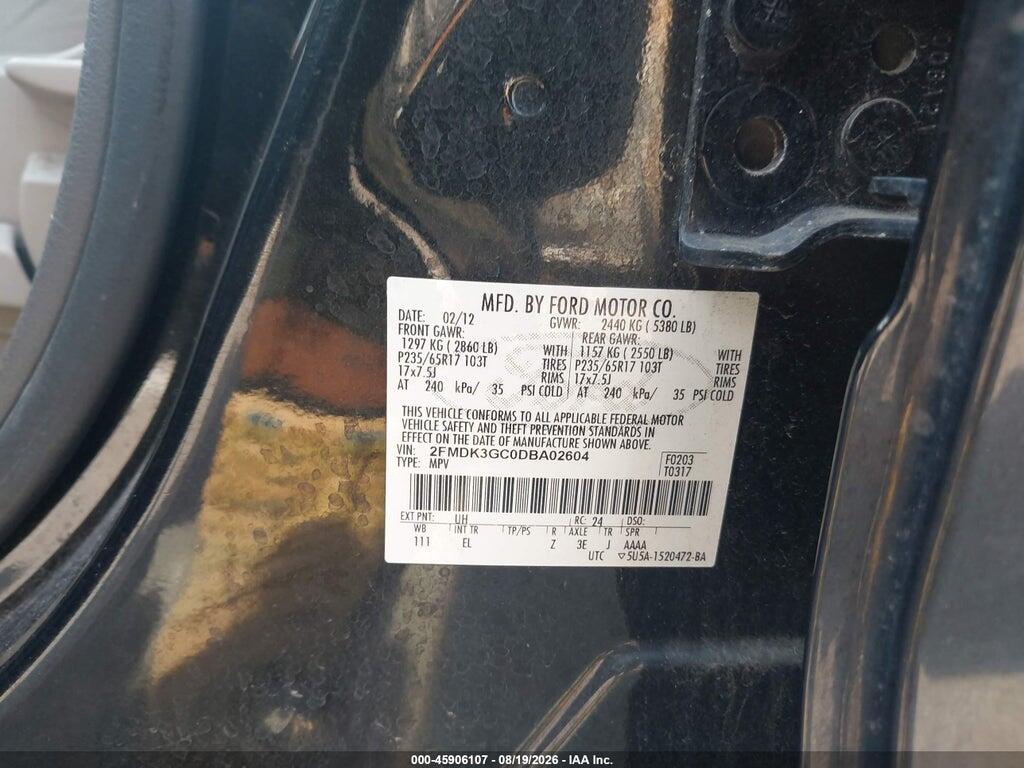 2FMDK3GC0DBA02604 2013 FORD EDGE photo no. 9