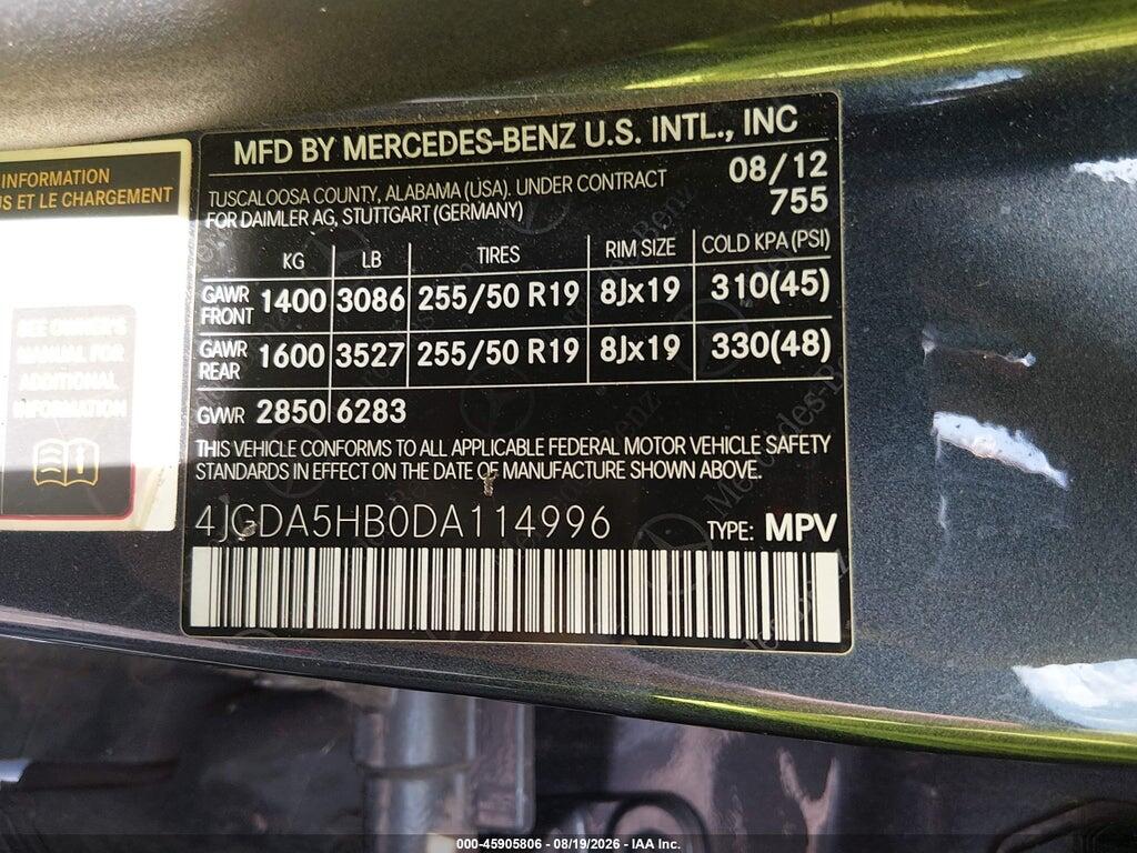 4JGDA5HB0DA114996 2013 MERCEDES-BENZ ML 350 photo no. 9