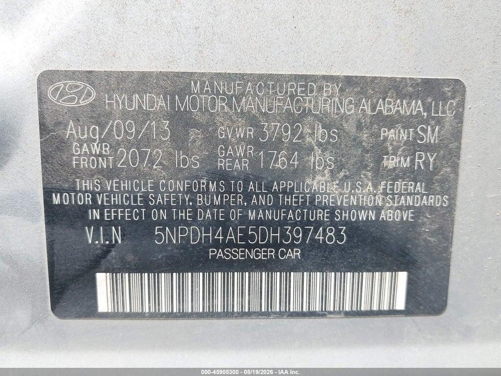 5NPDH4AE5DH397483 2013 HYUNDAI ELANTRA photo no. 9