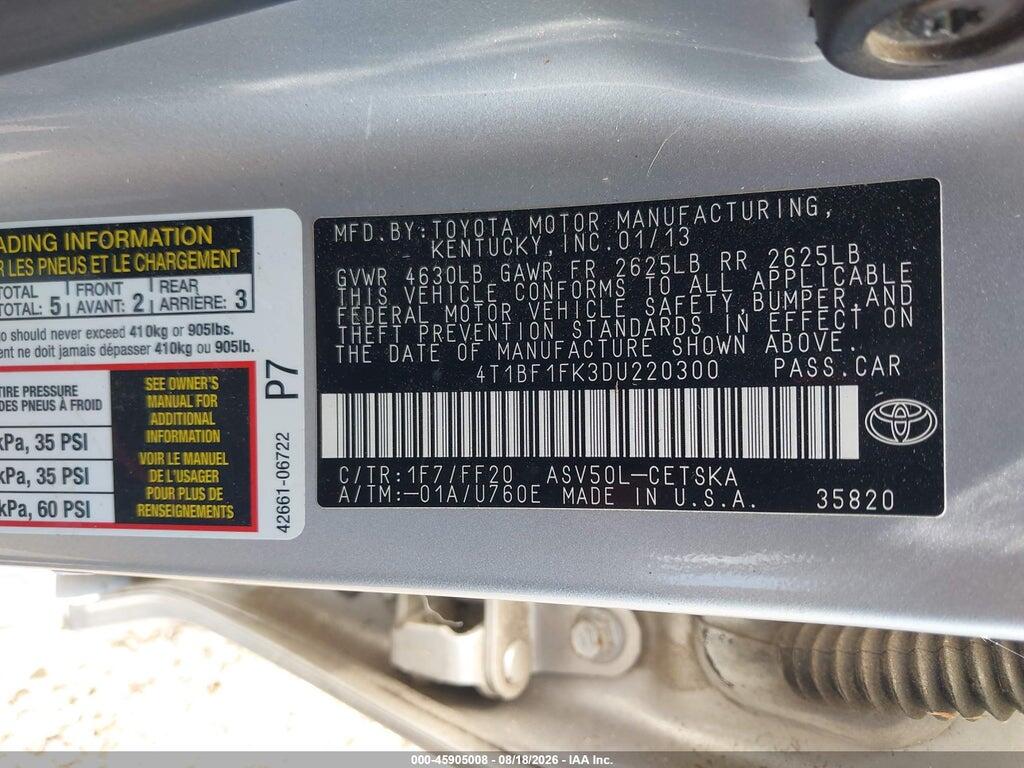 4T1BF1FK3DU220300 2013 TOYOTA CAMRY photo no. 9
