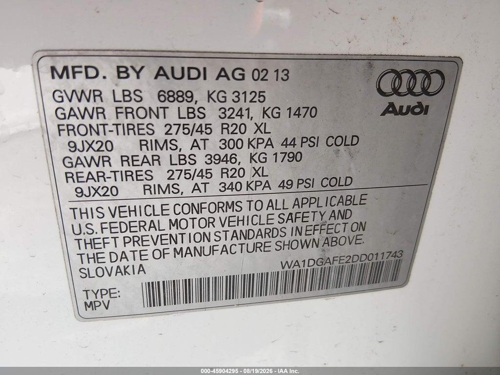 WA1DGAFE2DD011743 2013 AUDI Q7 photo no. 9