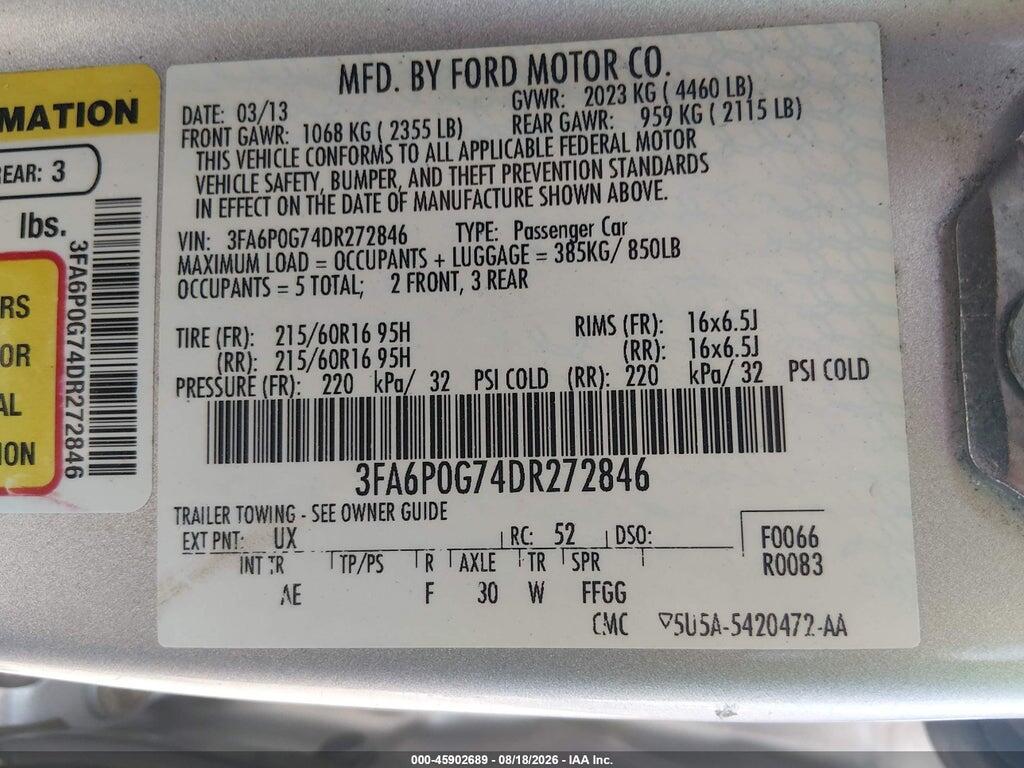 3FA6P0G74DR272846 2013 FORD FUSION photo no. 9