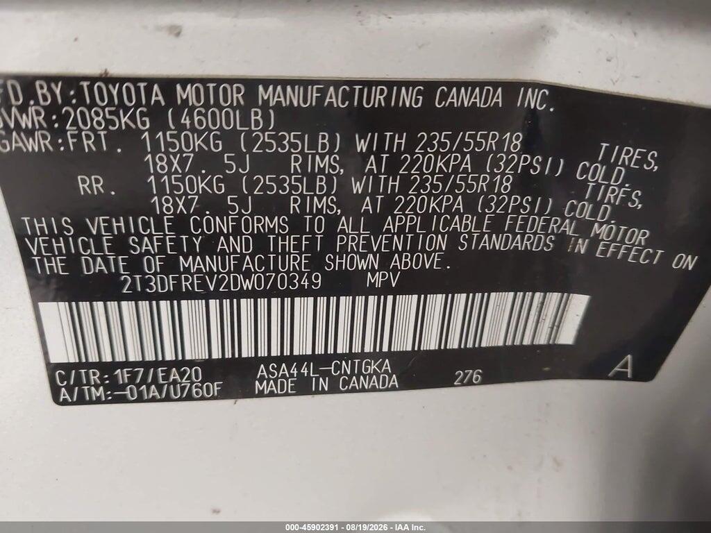 2T3DFREV2DW070349 2013 TOYOTA RAV4 photo no. 9