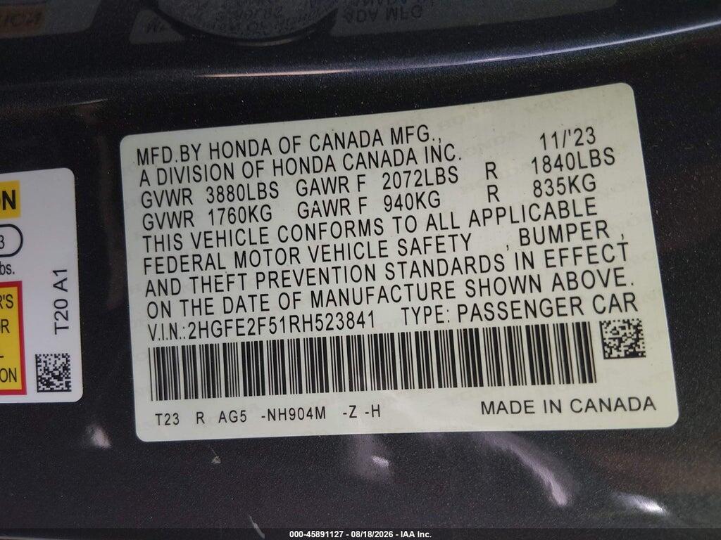 2HGFE2F51RH523841 2024 HONDA CIVIC photo no. 9