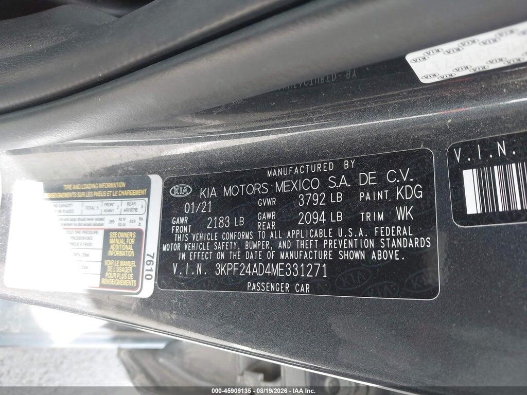 3KPF24AD4ME331271 2021 KIA FORTE photo no. 9