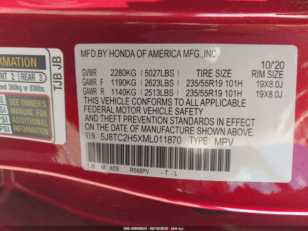 5J8TC2H5XML011870 2021 ACURA RDX photo no. 9