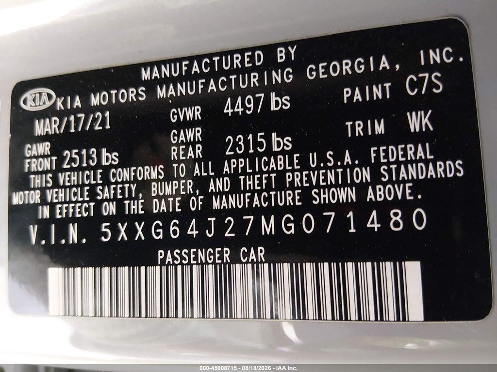 5XXG64J27MG071480 2021 KIA K5 photo no. 9