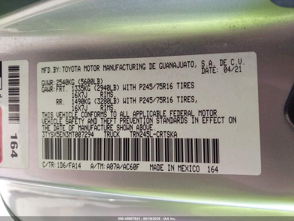 3TYSX5EN3MT007294 2021 TOYOTA TACOMA photo no. 9