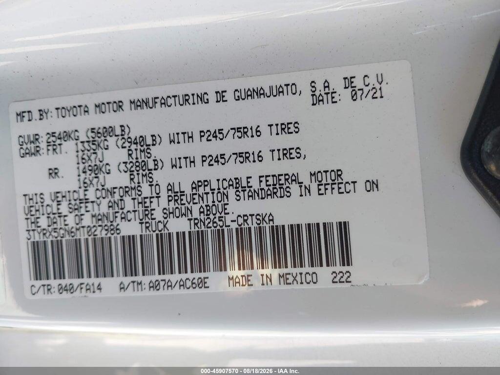 3TYRX5GN6MT027986 2021 TOYOTA TACOMA photo no. 9