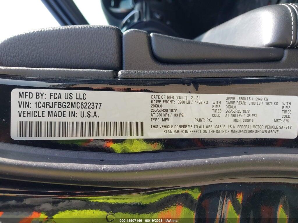 1C4RJFBG2MC622377 2021 JEEP GRAND CHEROKEE photo no. 9