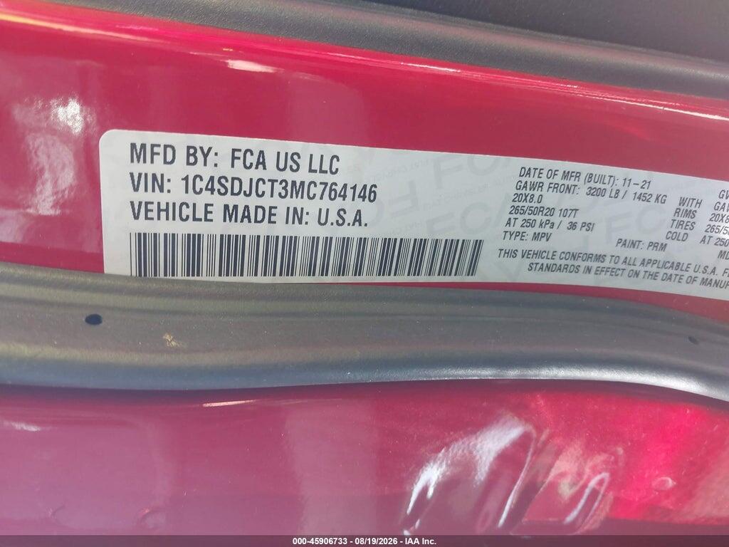 1C4SDJCT3MC764146 2021 DODGE DURANGO photo no. 9