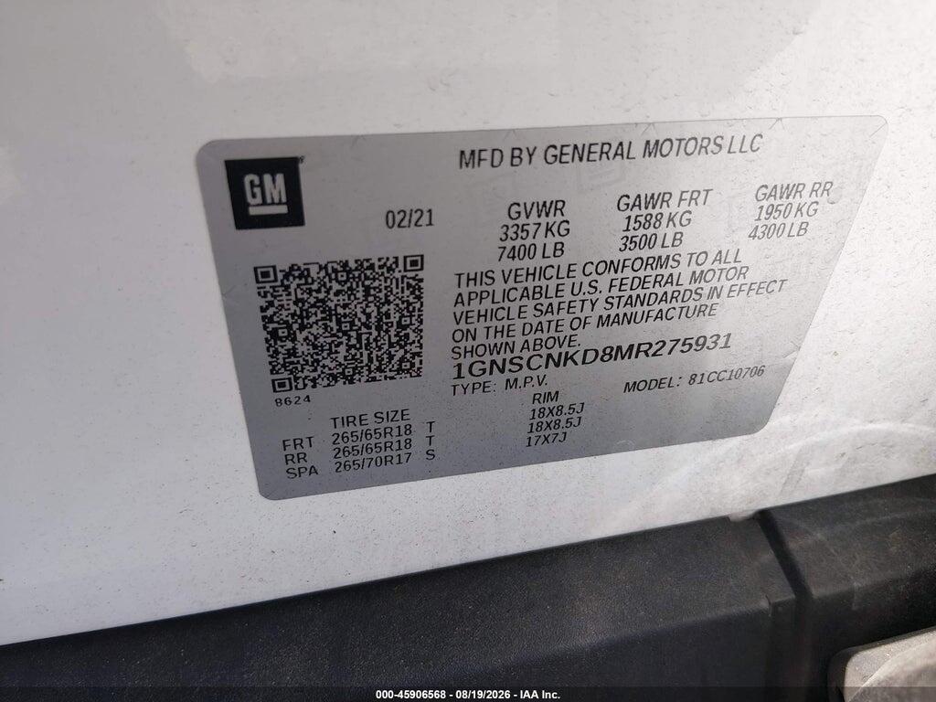 1GNSCNKD8MR275931 2021 CHEVROLET TAHOE photo no. 9