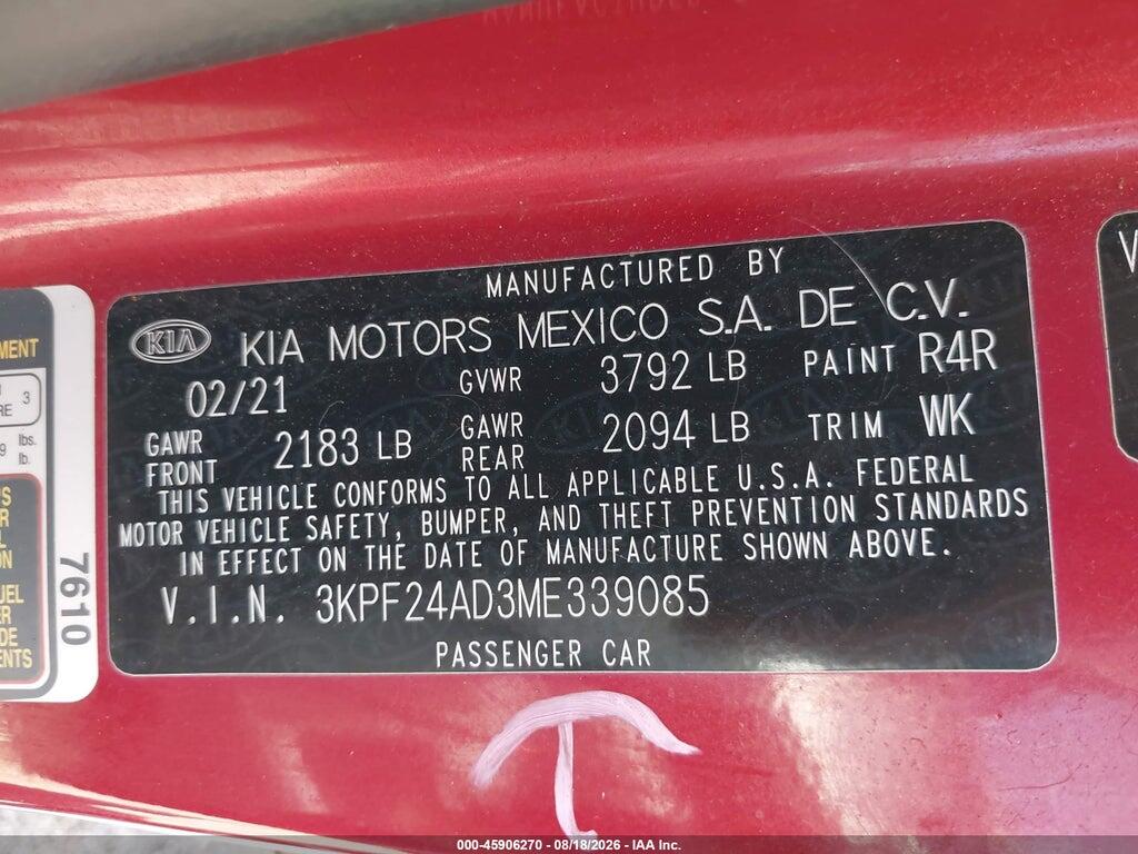 3KPF24AD3ME339085 2021 KIA FORTE photo no. 9