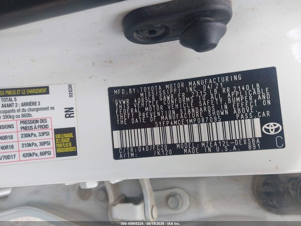 5YFP4MCE1MP087095 2021 TOYOTA COROLLA photo no. 9