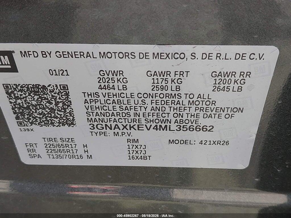 3GNAXKEV4ML356662 2021 CHEVROLET EQUINOX photo no. 9
