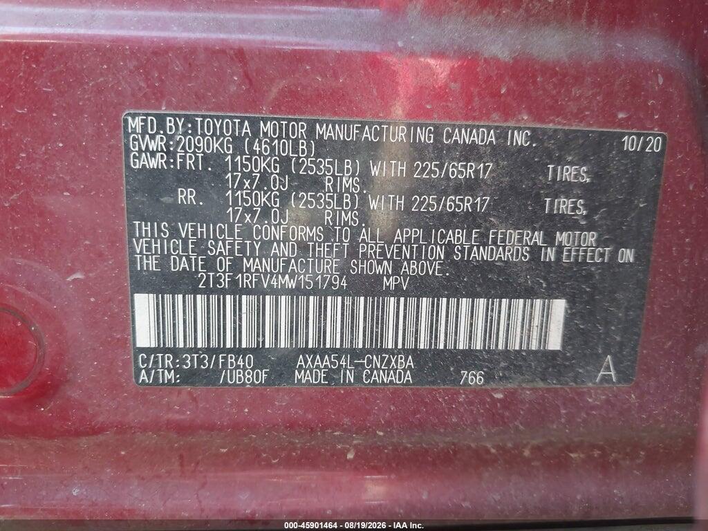 2T3F1RFV4MW151794 2021 TOYOTA RAV4 photo no. 9
