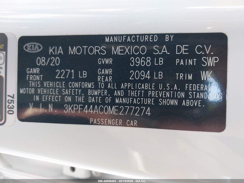 3KPF44AC0ME277274 2021 KIA FORTE photo no. 9