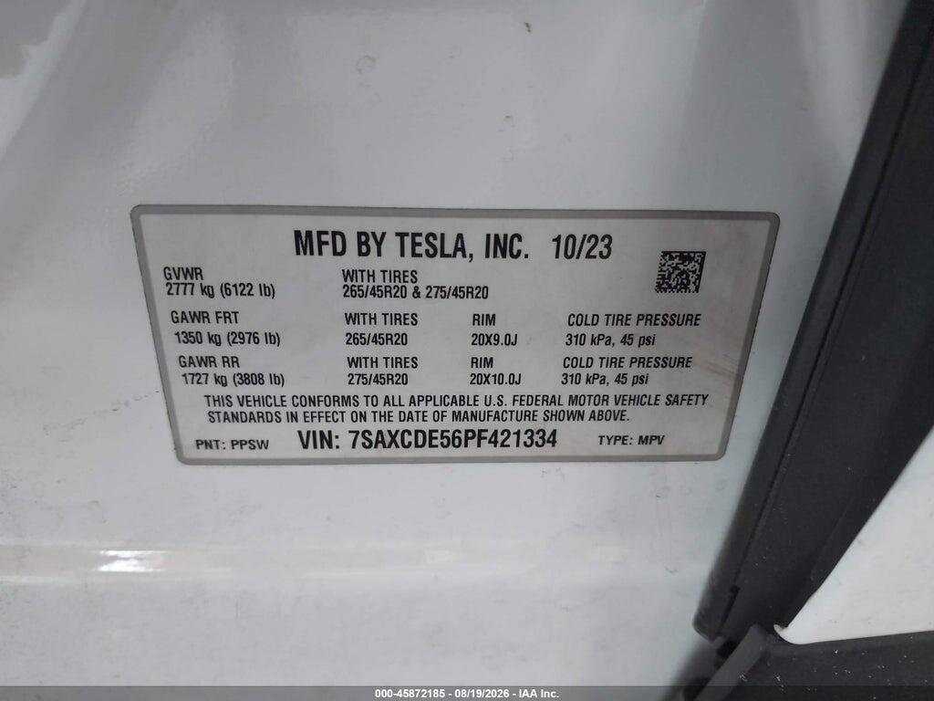 7SAXCDE56PF421334 2023 TESLA MODEL X photo no. 9