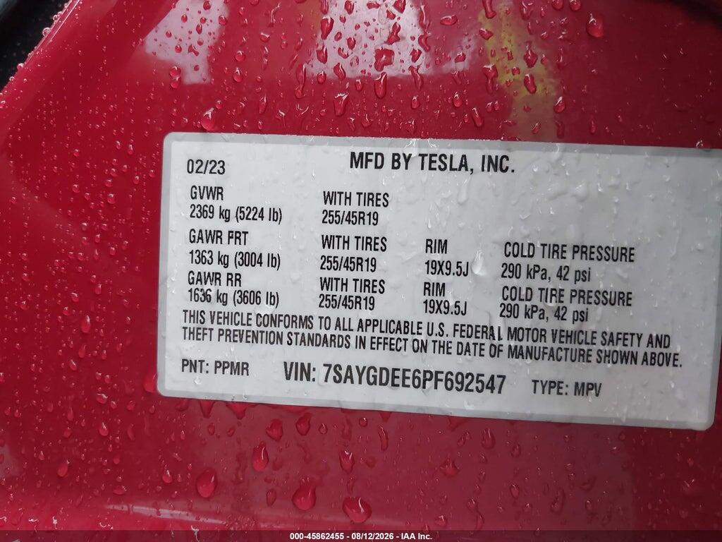 7SAYGDEE6PF692547 2023 TESLA MODEL Y photo no. 9