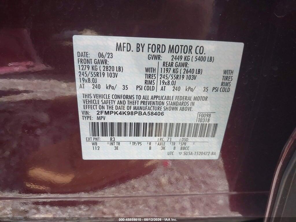 2FMPK4K98PBA58406 2023 FORD EDGE photo no. 9