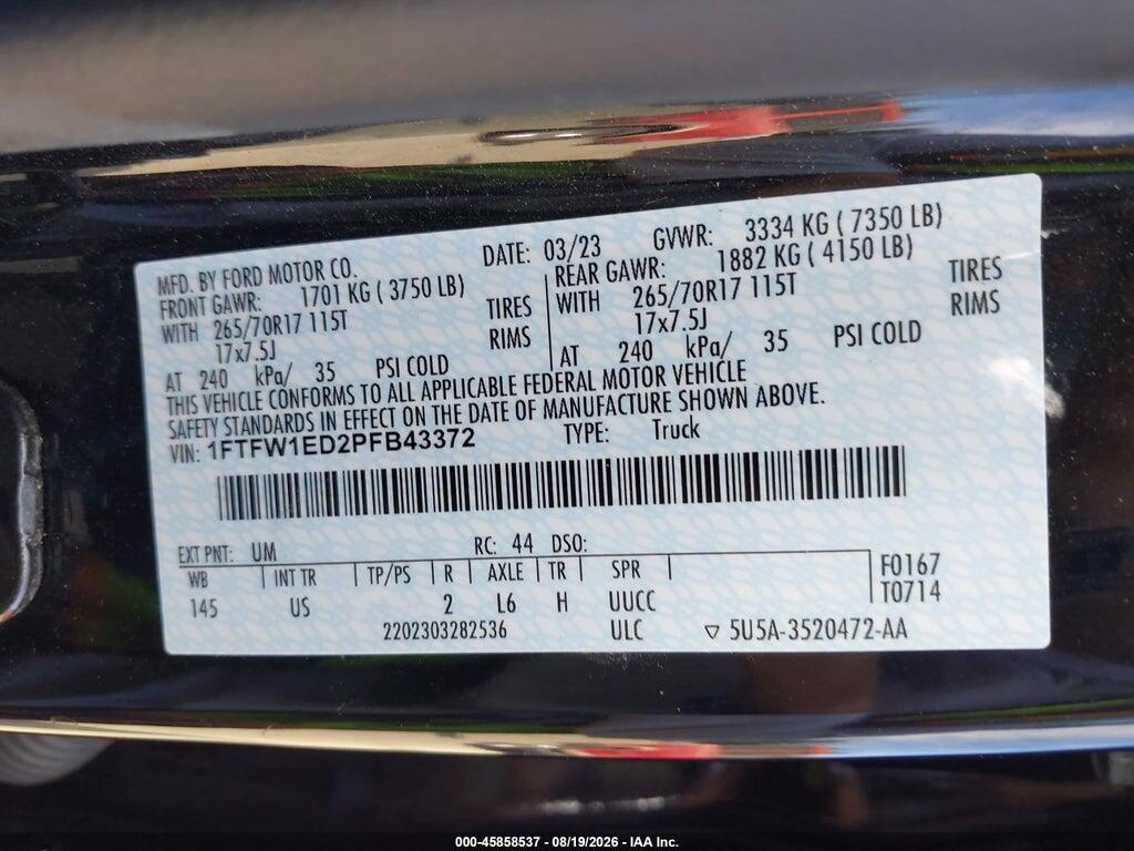 1FTFW1ED2PFB43372 2023 FORD F-150 photo no. 9