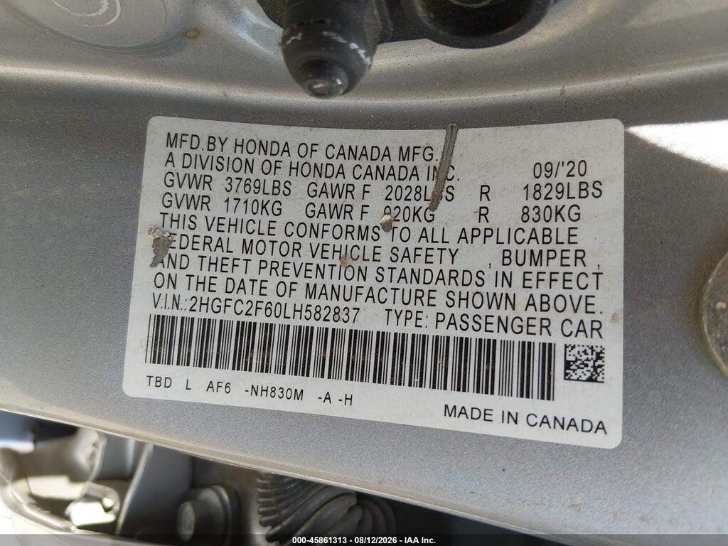 2HGFC2F60LH582837 2020 HONDA CIVIC photo no. 9