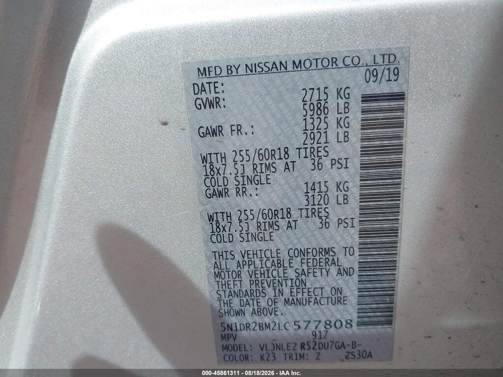 5N1DR2BM2LC577808 2020 NISSAN PATHFINDER photo no. 9