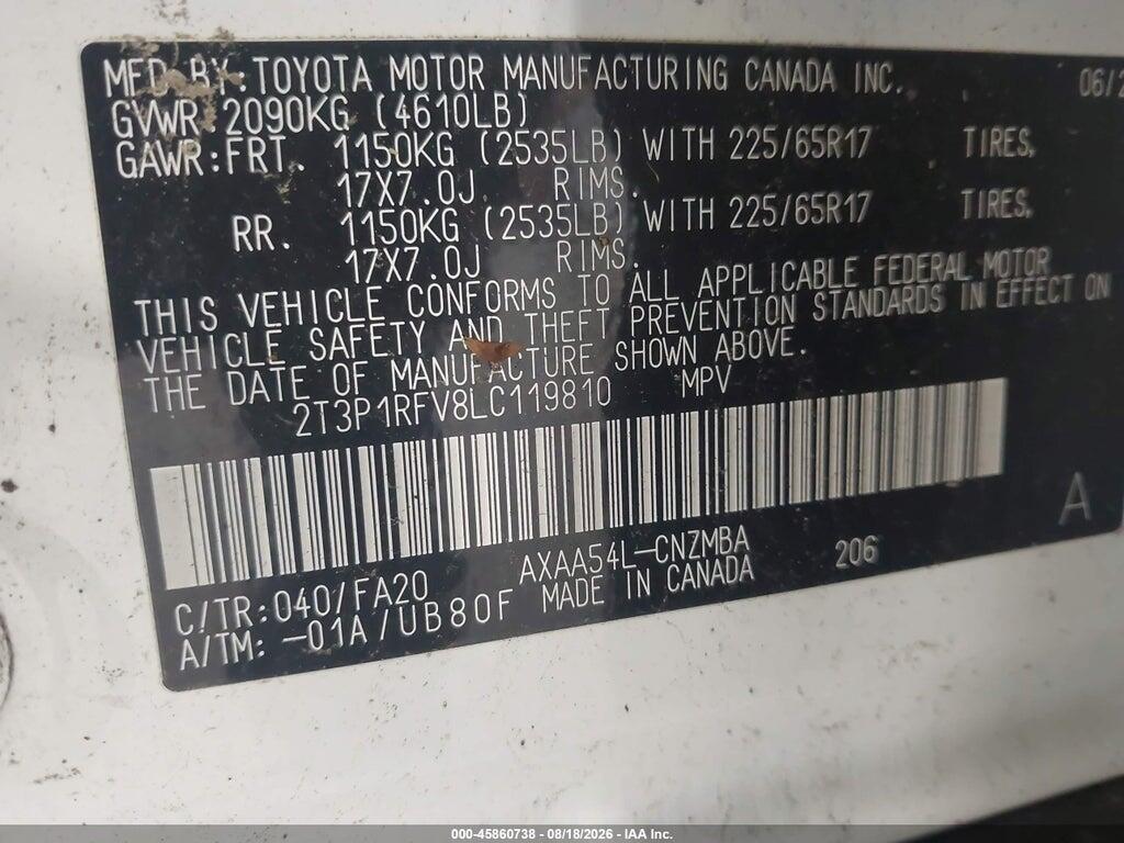 2T3P1RFV8LC119810 2020 TOYOTA RAV4 photo no. 9