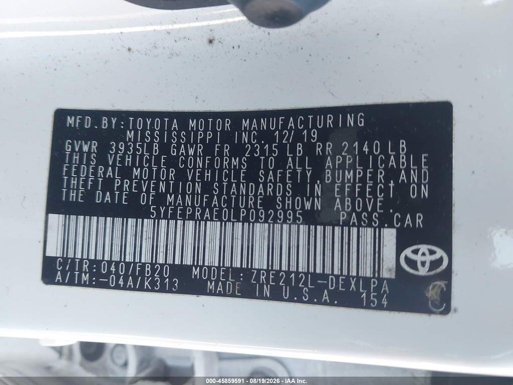5YFEPRAE0LP092995 2020 TOYOTA COROLLA photo no. 9