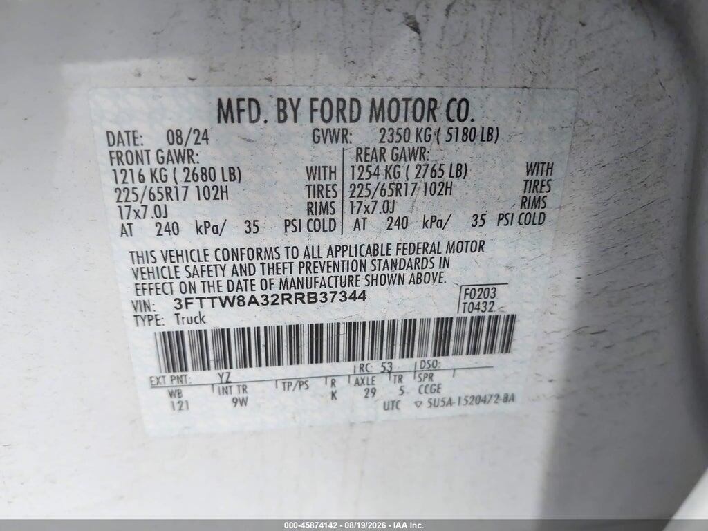 3FTTW8A32RRB37344 2024 FORD MAVERICK photo no. 9