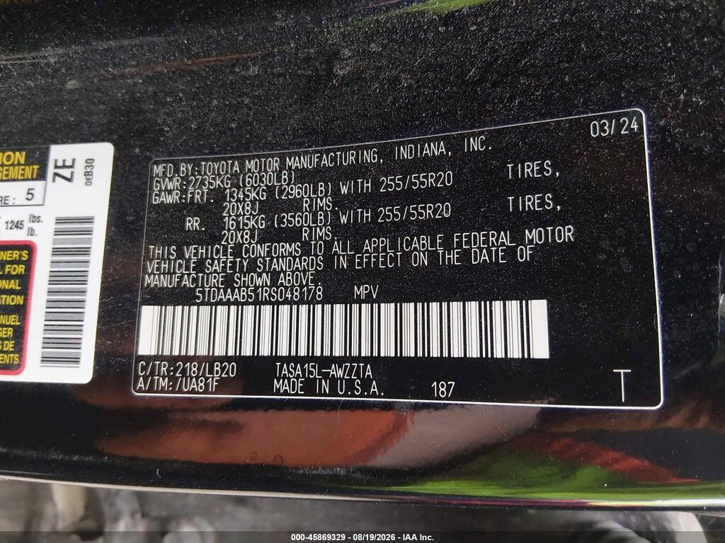 5TDAAAB51RS048178 2024 TOYOTA GRAND HIGHLANDER photo no. 9