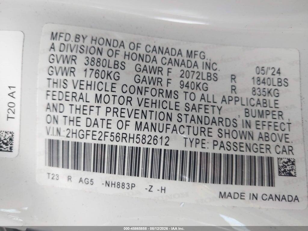 2HGFE2F56RH582612 2024 HONDA CIVIC photo no. 9