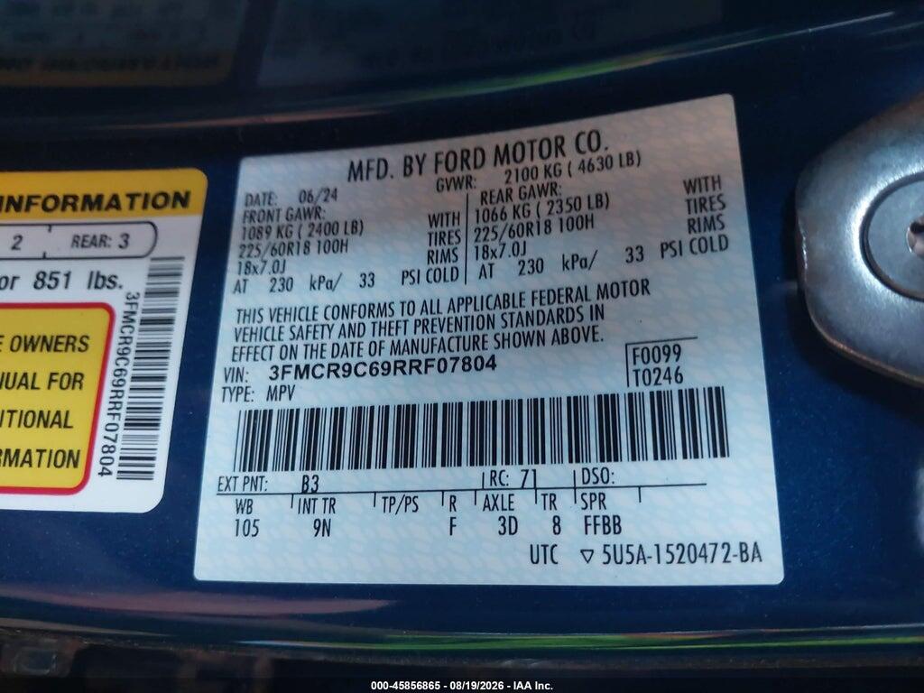 3FMCR9C69RRF07804 2024 FORD BRONCO SPORT photo no. 9