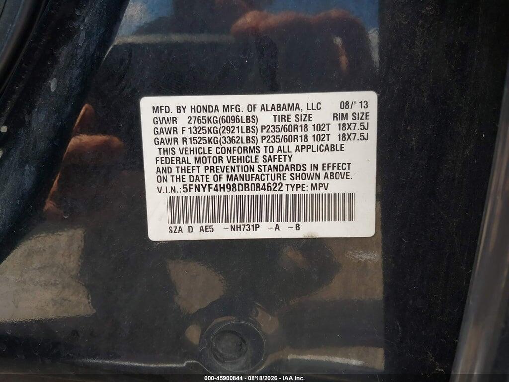 5FNYF4H98DB084622 2013 HONDA PILOT photo no. 9