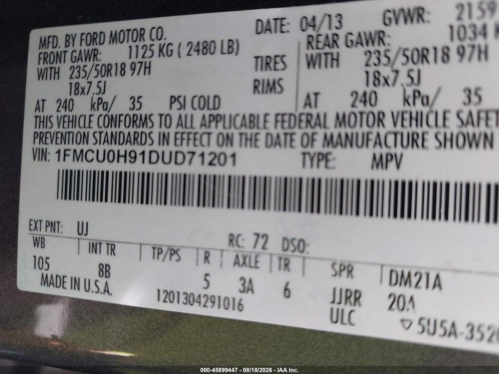 1FMCU0H91DUD71201 2013 FORD ESCAPE photo no. 9