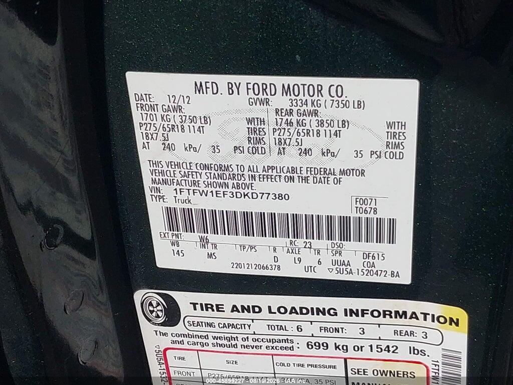 1FTFW1EF3DKD77380 2013 FORD F-150 photo no. 9