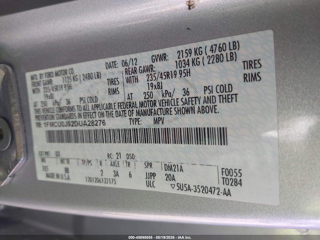 1FMCU0J92DUA28276 2013 FORD ESCAPE photo no. 9