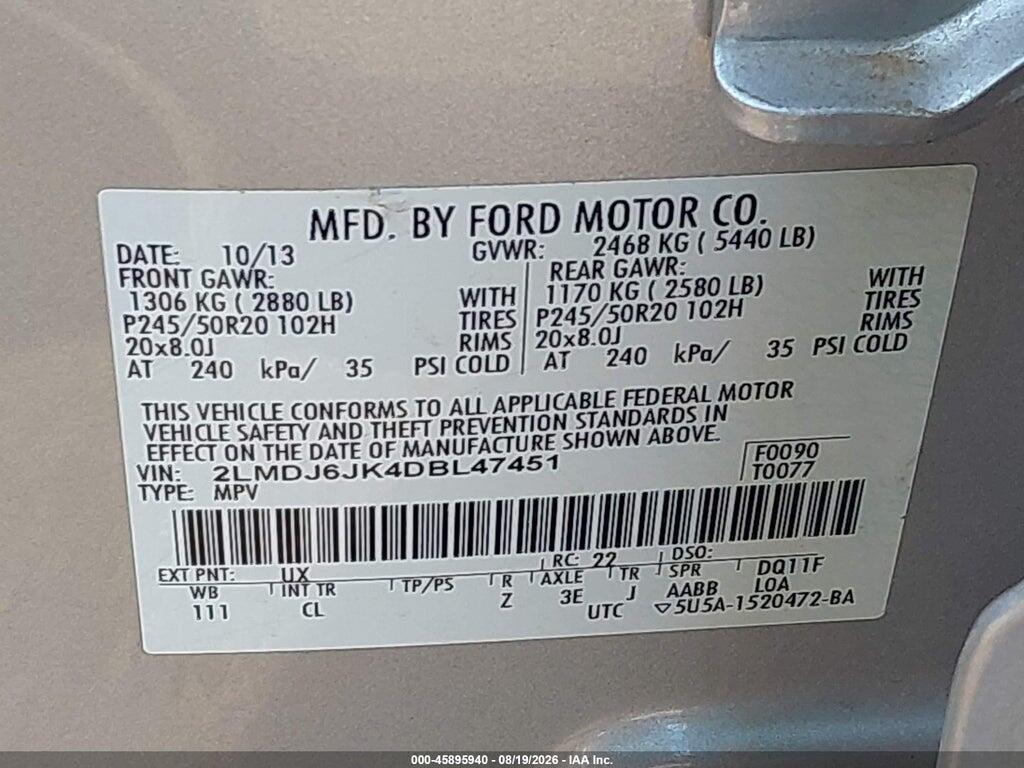 2LMDJ6JK4DBL47451 2013 LINCOLN MKX photo no. 9