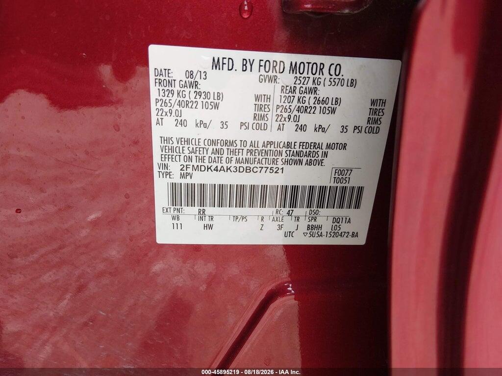 2FMDK4AK3DBC77521 2013 FORD EDGE photo no. 9