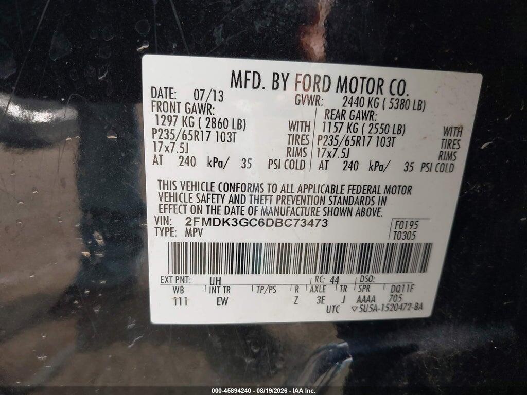 2FMDK3GC6DBC73473 2013 FORD EDGE photo no. 9