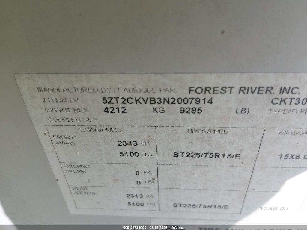 5ZT2CKVB3N2007914 2022 CHEROKEE BY FOREST R ALPHA WOLF 30DBH photo no. 9