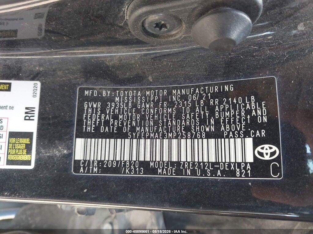 5YFEPMAE3MP258768 2021 TOYOTA COROLLA photo no. 9