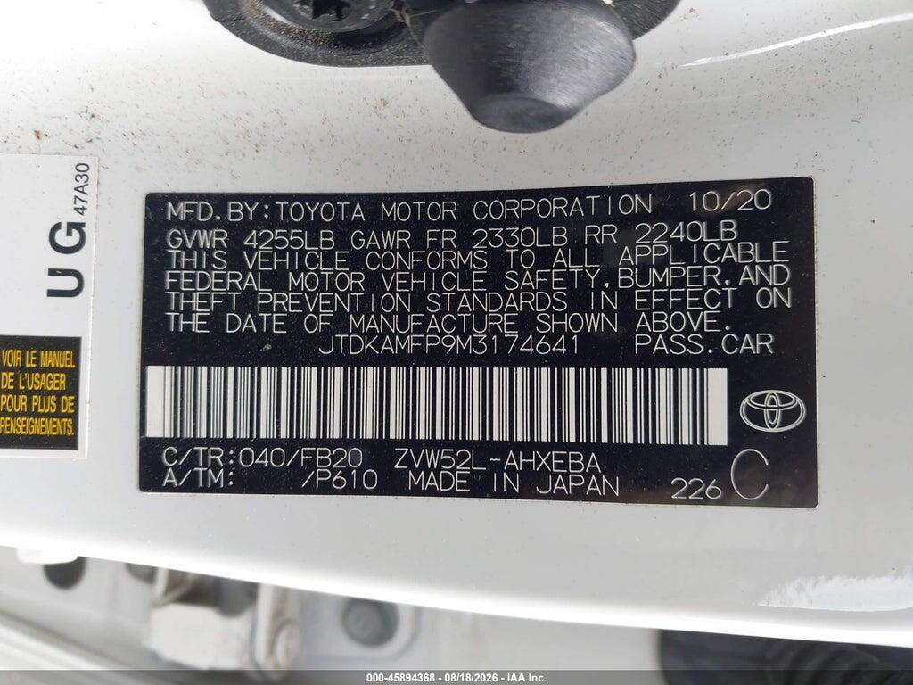 JTDKAMFP9M3174641 2021 TOYOTA PRIUS PRIME photo no. 9